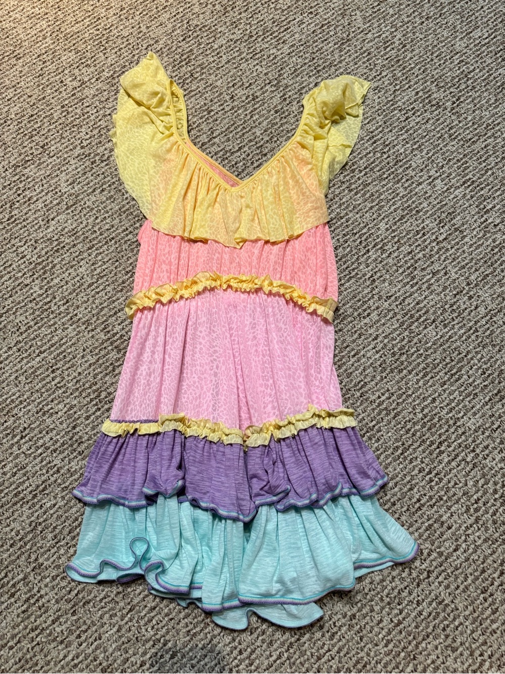 Pitusa Yellow Pink Purple Aqua Ruffled Tiered Swim Coverup